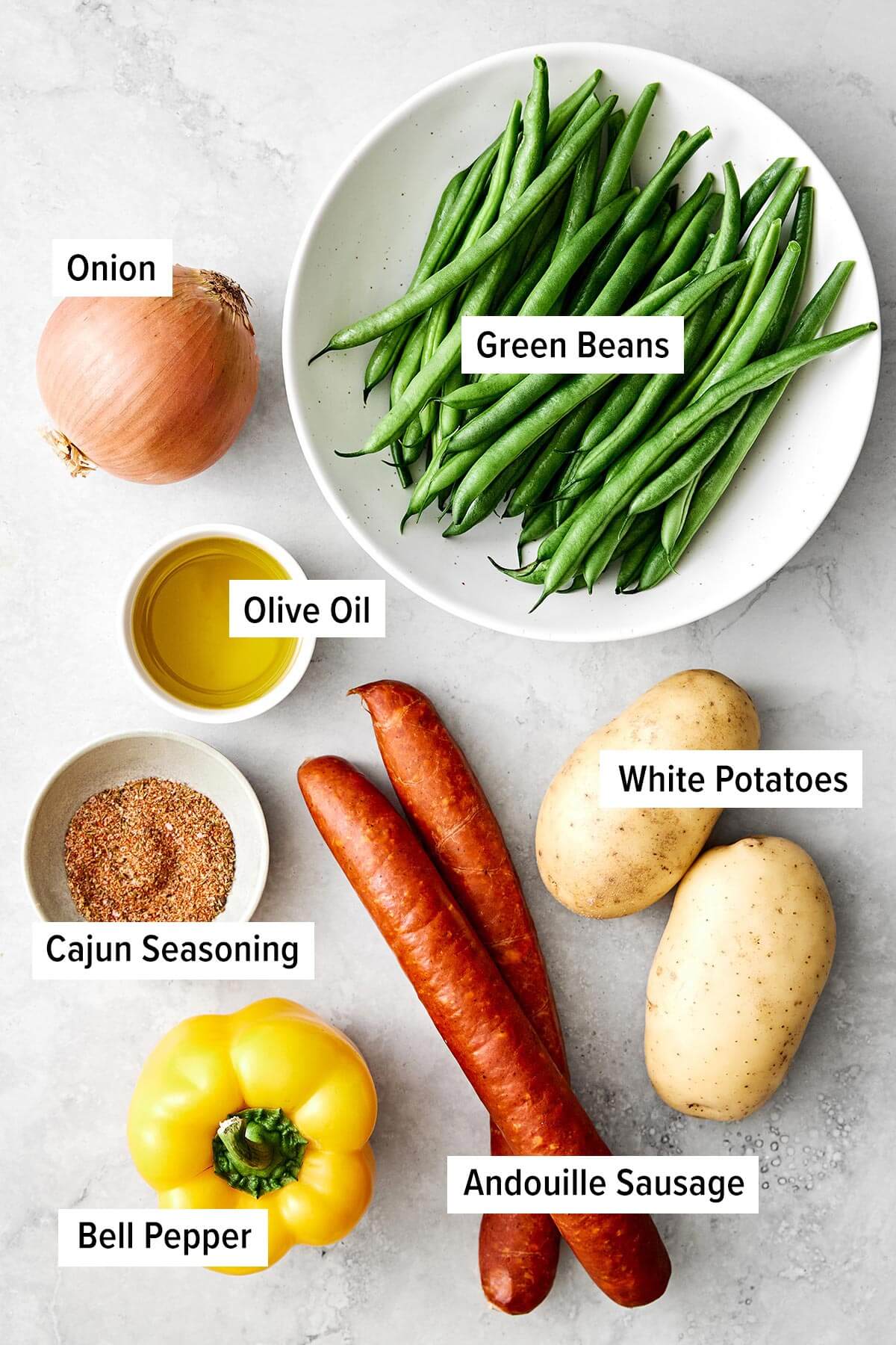 Ingredients for a Cajun sheet pan meal.